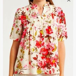 T Tahari Pink & White Floral Blouse